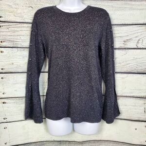 Bob Mackie Wearable Art Black Metallic Long Sleeve Sweater Women’s Medium